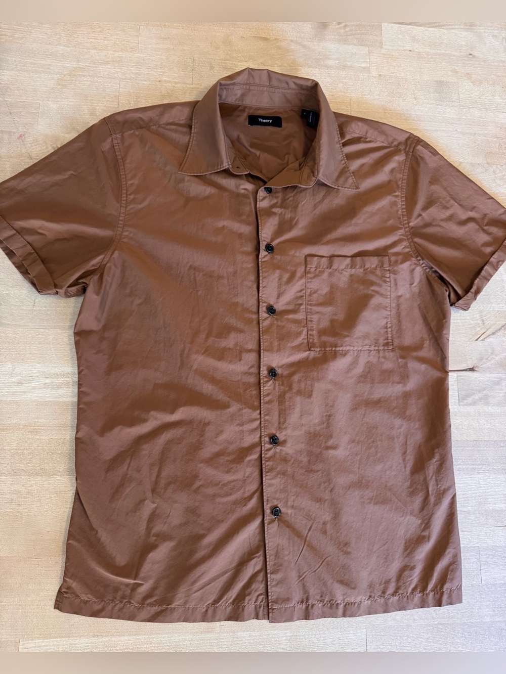 Theory Men’s Short Sleeve Button-Down Shirt in Rust Brown